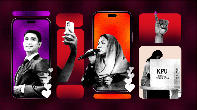 "Influencers in Indonesia campaigning for elections, engaging with voters through social media."