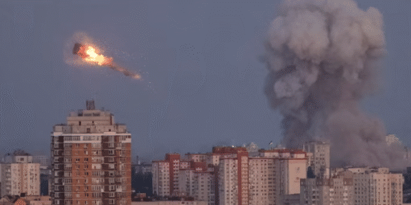 Smoke and damage in Kyiv after Russian missile and drone attacks on residential areas and critical infrastructure.