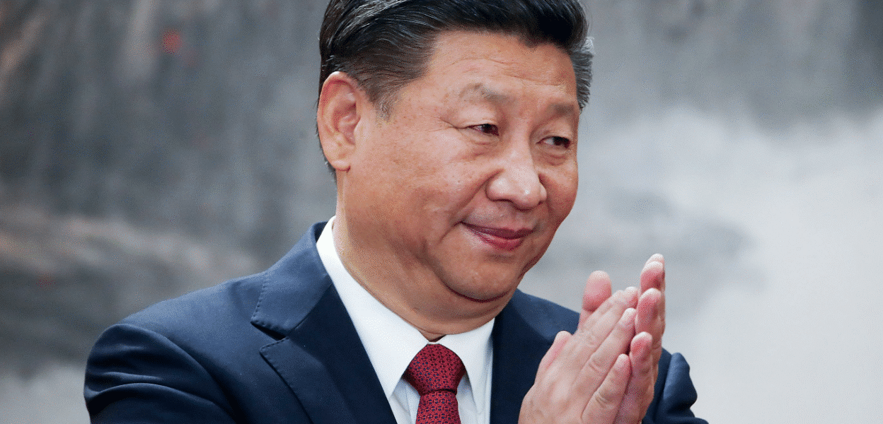 Xi Jinping delivering a speech on China’s economic strategy and global leadership