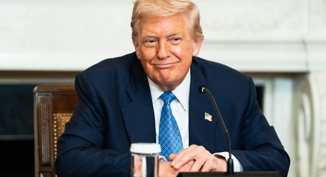 The President of the United States addressing economic policy, global trade, and national leadership